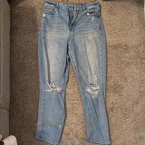 American Eagle Outfitters Blue Ankle Cropped Jeans with Distressed Details